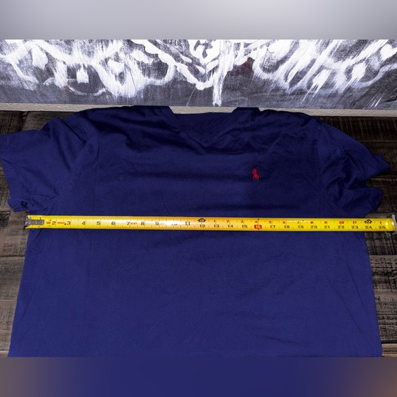 Polo Ralph Lauren Classic Fit V-Neck T-Shirt in navy blue cotton SZ L - Picture 3 of 7